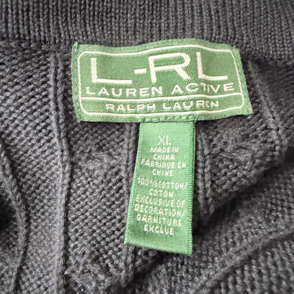 Lauren Ralph Lauren Active Cardigan Black Varsity‎ Cable Knit Shawl Collar Sz XL - Picture 6 of 7